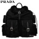 PRADA - ZAINO GRANDE IN TESSUTO NERO CON PELLE