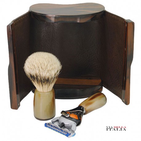 SET DA BARBA IN EBANO MAKASSAR E PELLE D'ANGUILLA