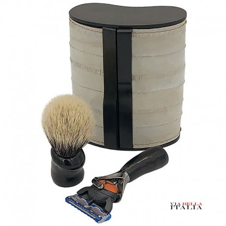 SET DA BARBA IN EBANO MAKASSAR E PELLE D'ANGUILLA