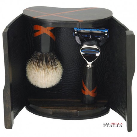 SET DA BARBA IN EBANO MAKASSAR E PELLE D'ANGUILLA