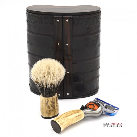 SET DA BARBA IN EBANO MAKASSAR E PELLE D'ANGUILLA