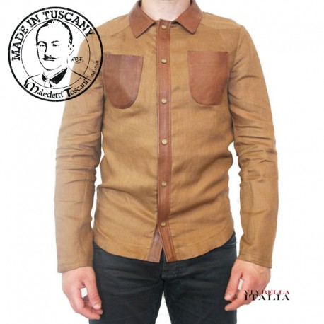 【Maledetti Toscani】CAMICIA BOTTONI TESSUTO E PELLE