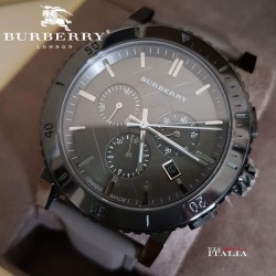 【BURBERRY】Chronograph Grey Dial Grey Leather Men's Watch