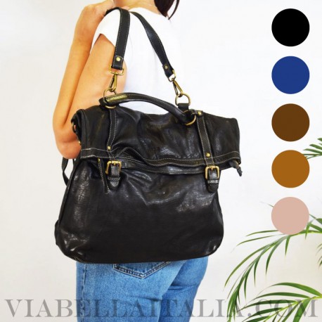 【MARNI】 BORSA TRUNK IN PELLE SPAZZOLATA TRICOLORE