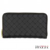 【BOTTEGA VENETA】LEATHER ZIPPER WALLET WITH WOVEN PATTERN