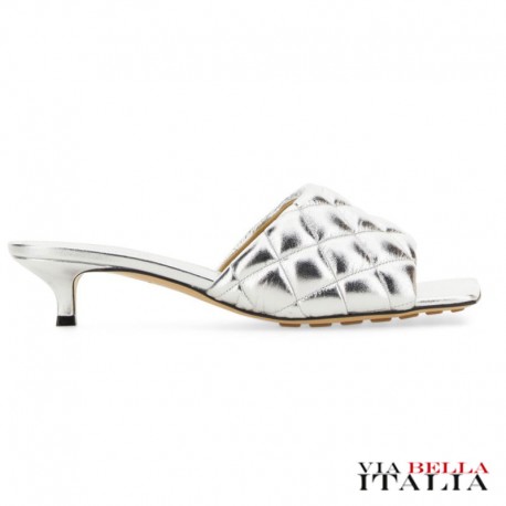 【BOTTEGA VENETA】QUILTED METALLIC LEATHER MULE PADDED