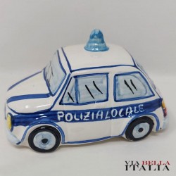 FIAT 500 POLIZIA LOCALE IN CERAMICA DI CALTAGIRONE