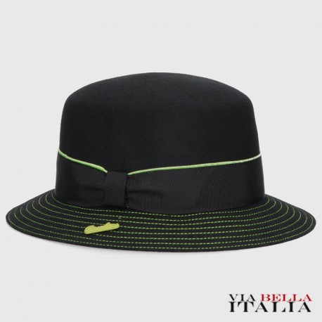 【Borsalino】Zoe Wool Felt with Grosgrain and Velvet Trim Hat Band