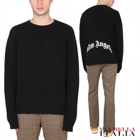 【PALM ANGELS】MAGLIA GIROCOLLO IN LANA CON STAMPA LOGO