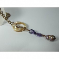 Up and down necklace with pearls, amethyst and mother of pearl