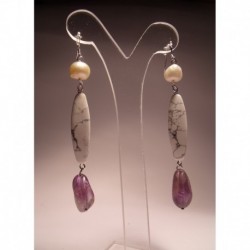 Silver earrings with amethyst, pearls and howlite