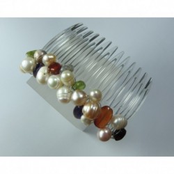 Hair clip with pearls and semi-precious stones