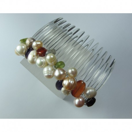 Hair clip with pearls and semi-precious stones