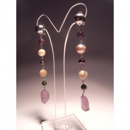 Earrings with pearls, amethyst, jade, moonstone