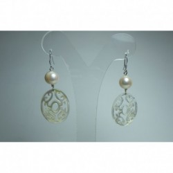 Silver earrings with pearls and mother of pearl