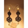 Orecchini chandelier in argento con perle e pietra di luna su ricamo LineaErre