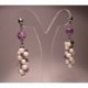 Silver earrings as "bunch" of pearls and amethyst