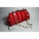 Red satin clutch with mother of pearl and white pearls