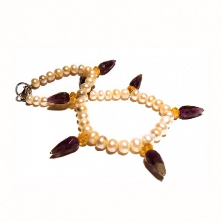 Collana con perle, ametista e quarzo citrino