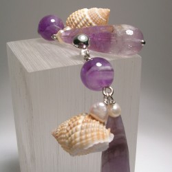 Silver earrings with amethyst, pearls and shells