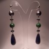 Silver earrings with pearls, rubizoisite, lapis lazuli and hematite