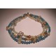 Collana in tre fili di perle rosacee, angelite, prehnite e pietra di luna