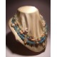 Collana in tre fili di perle rosacee, angelite, prehnite e pietra di luna