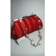 Red satin clutch with mother of pearl and white pearls