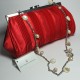Red satin clutch with mother of pearl and white pearls