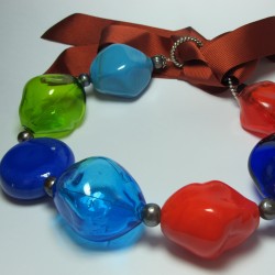 Murano Glass necklace with pearls and gros-grain ribbon