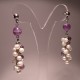 Silver earrings as "bunch" of pearls and amethyst