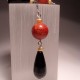 Silver earrings with madrepora, onyx and pearls