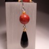 Silver earrings with madrepora, onyx and pearls