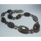 Necklace with agate, hematite, pearls and rhodonite