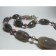 Necklace with agate, hematite, pearls and rhodonite