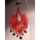 Chandelier earrings with pearls, hematite and LineaErre red embroidery