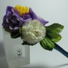 Cerchietto in tessuto blu petrolio con fiori e perle