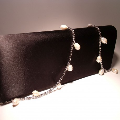 Satin clutch with white pearls