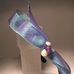 Alice band in turquoise fabric, organza ribbon, pearls and amethyst