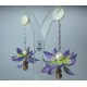 Earrings with silk flower, pearls, hematite and mother of pearl