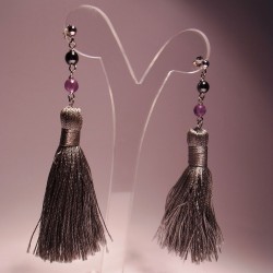 Orecchini in argento con nappine, ametista ed ematite